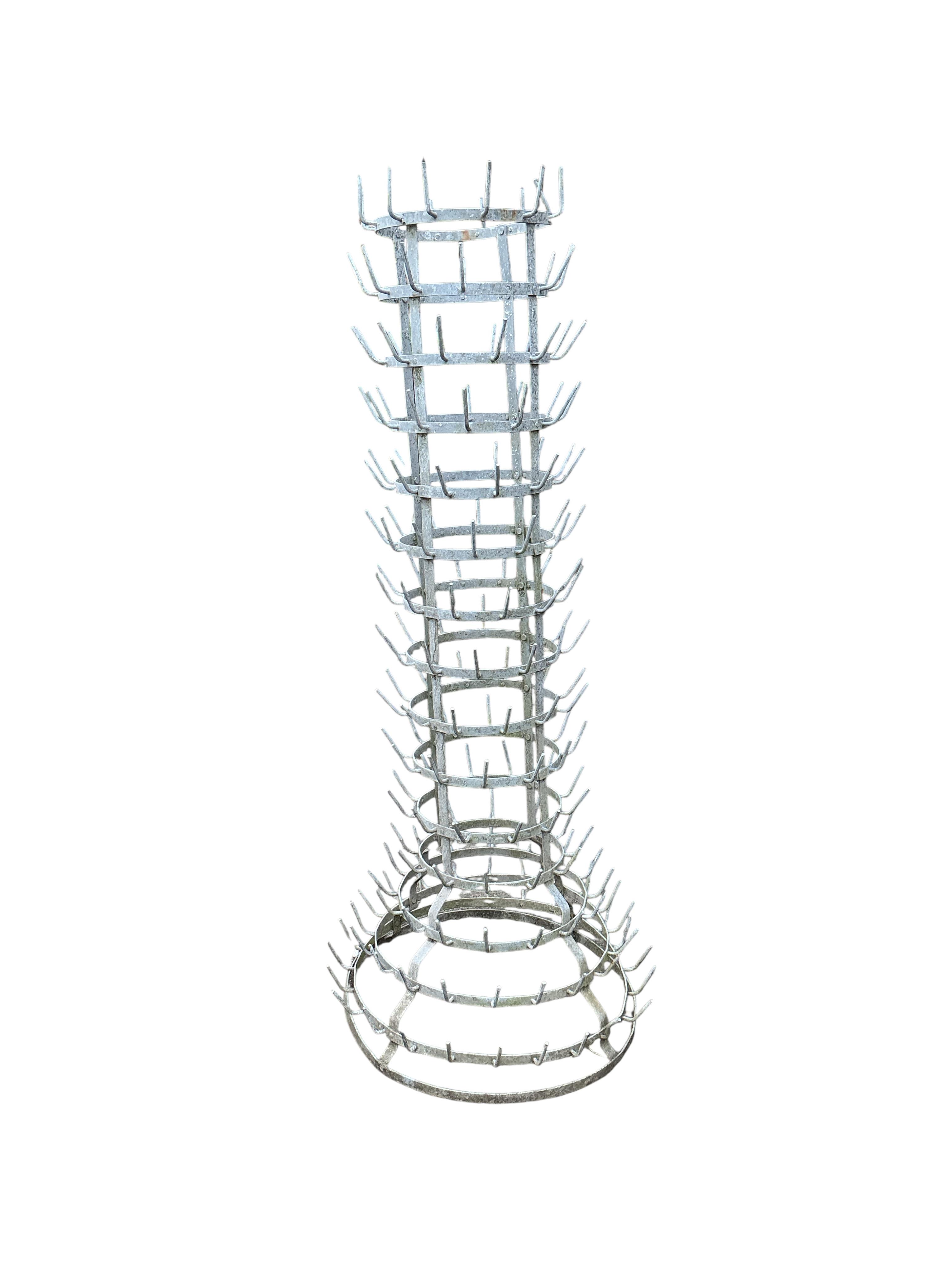 A French galvanised bottle drying stand, height 148cm